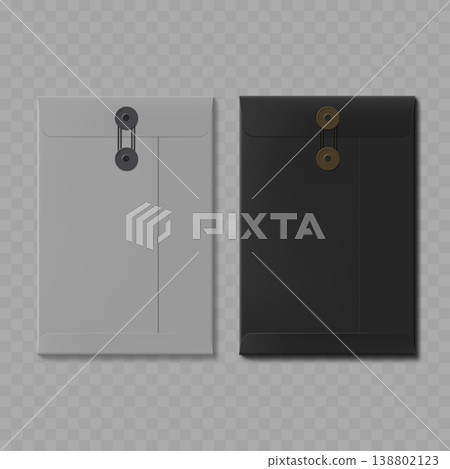 Realistic String and Button Envelope Mockup Set. Vector Blank Black and Grey Vertical Document Folders Realistic String and Button Envelope Mockup Set. Vector Blank Black and Grey Vertical Document Folders 138802123