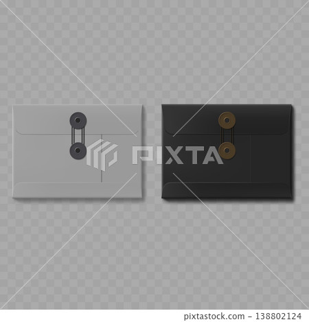Realistic String and Button Envelope Mockup Set. Vector Blank Black and Grey Vertical Document Folders Realistic String and Button Envelope Mockup Set. Vector Blank Black and Grey Vertical Document Folders 138802124