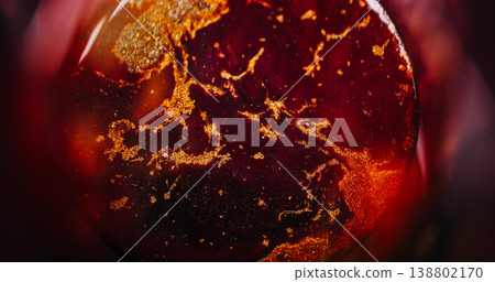 Sphere paint spatter. Flow blend. Defocused yellow purple golden color acrylic glitter particles floating on abstract creative art background. Sphere paint spatter. Flow blend. Defocused yellow purple golden color acrylic glitter particles floating on abstract creative art background. 138802170