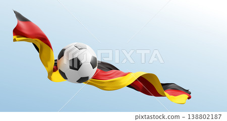 Soccer ball with waving german flag on light blue background with copy space Germany banner world football event concept 3D render 138802187