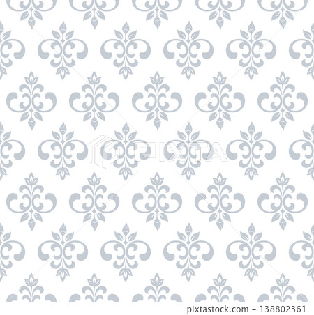 Floral pattern. Seamless vector background. Vintage wallpaper in the Baroque style. White and gray ornament for fabric, wallpaper, packaging. Ornate Damask flower illustration Floral pattern. Seamless vector background. Vintage wallpaper in the Baroque style. White and gray ornament for fabric, wallpaper, packaging. Ornate Damask flower illustration 138802361