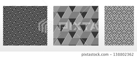 Geometric set of seamless black and gray patterns. Simple vector graphics Geometric set of seamless black and gray patterns. Simple vector graphics 138802362
