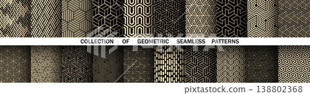 Geometric set of seamless black and golden patterns. Simple vector graphics 138802368