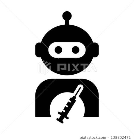 AI Medical Robot Icon, Syringe Injection Healthcare Assistant Symbol AI Medical Robot Icon, Syringe Injection Healthcare Assistant Symbol 138802471