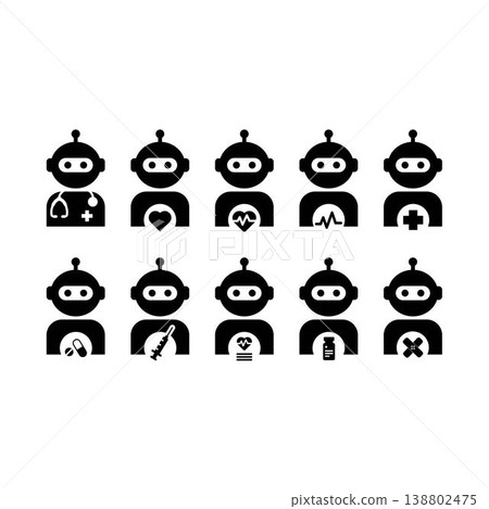 Medical AI Robot Icon Healthcare Assistant with Health Symbol Medical AI Robot Icon Healthcare Assistant with Health Symbol 138802475