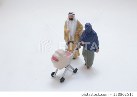 Miniature Family Figures With Baby Stroller Miniature Family Figures With Baby Stroller 138802515