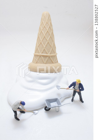 Miniature Workers Excavating Giant Ice Cream 138802527
