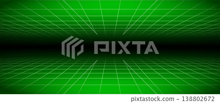 Green glow neon wireframe background. Dark green shining checkered grid floor plane in perspective. Retro futuristic horizon wallpaper. Arcade game sci fi matrix landscape surface. Vector backdrop Green glow neon wireframe background. Dark green shining checkered grid floor plane in perspective. Retro futuristic horizon wallpaper. Arcade game sci fi matrix landscape surface. Vector backdrop 138802672