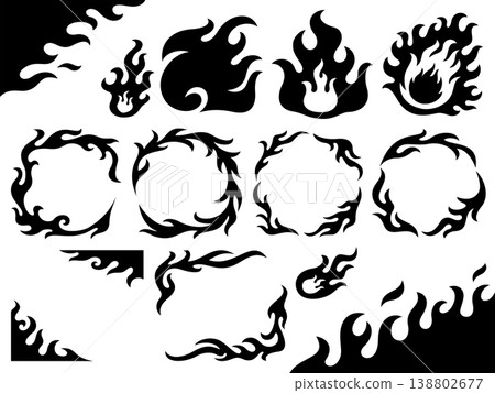 Flame silhouette frame and icon set Flame silhouette frame and icon set 138802677