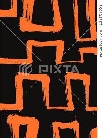 Abstract Orange and black Zigzag Brush Pattern 138803058