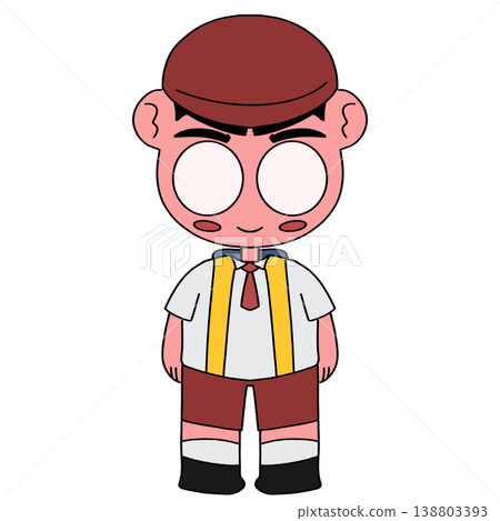 Chibi Student with Maroon Hat and Yellow Suspenders Chibi Student with Maroon Hat and Yellow Suspenders 138803393