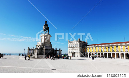 Commerce Square in Lisbon under a Clear Blue Sky, Portugal Commerce Square in Lisbon under a Clear Blue Sky, Portugal 138803525
