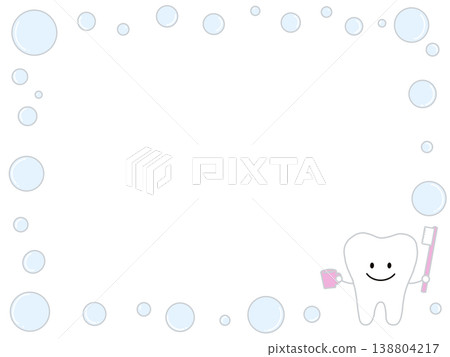 Frame material of a tooth character holding a toothbrush and cup 138804217