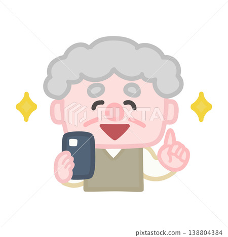 一位老人面帶微笑地操作著他的智慧型手機。 138804384