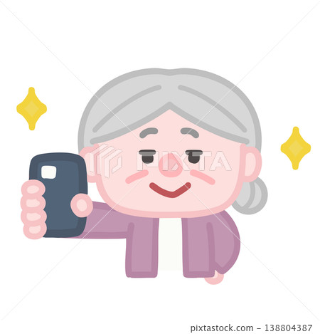 An old woman proudly holds up her smartphone. An old woman proudly holds up her smartphone. 138804387