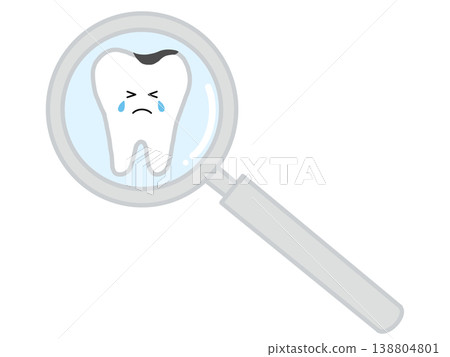 Tooth decay check: Illustration of a crying tooth character and a magnifying glass. Tooth decay check: Illustration of a crying tooth character and a magnifying glass. 138804801