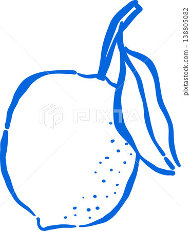Hand drawn Lemon Outline with stem and leaf Whimsical Doodle 138805082