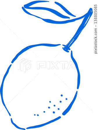 Hand drawn Lemon Outline with stem and leaf Whimsical Doodle 138805085