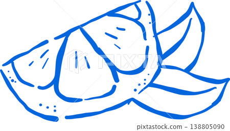 Hand drawn Lemon Outline with stem and leaf Whimsical Doodle 138805090