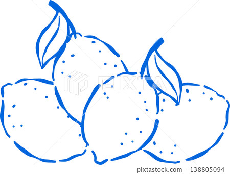 Hand drawn Lemon Outline with stem and leaf Whimsical Doodle 138805094