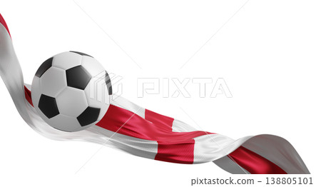 Soccer ball with waving england flag on white background with copy space world football event concept 3D render 138805101