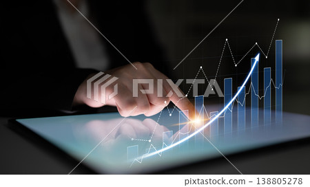Businessman Interaction with Digital Touchscreen Display Showing Financial Growth Stats on Graphs for Modern Technology Analysis and Reports Scalp Businessman Interaction with Digital Touchscreen Display Showing Financial Growth Stats on Graphs for Modern Technology Analysis and Reports Scalp 138805278