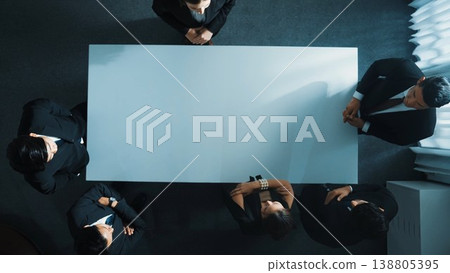 Top view of smart businessman discussing about marketing strategy. Directorate. Top view of smart businessman discussing about marketing strategy. Directorate. 138805395
