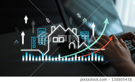 Growth in Real Estate Market Analyzed with Graphs and Data Visualization on Computer for Business Insights and Financial Planning Gluon Growth in Real Estate Market Analyzed with Graphs and Data Visualization on Computer for Business Insights and Financial Planning Gluon 138805438