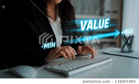 Value slider indicator with glowing bar showing minimum to maximum Marrow 138805465