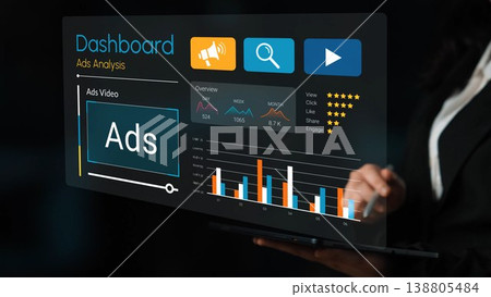 User interacting with digital dashboard for ad analysis showcasing various analytics metrics and visualizations on a modern laptop screen Gluon User interacting with digital dashboard for ad analysis showcasing various analytics metrics and visualizations on a modern laptop screen Gluon 138805484