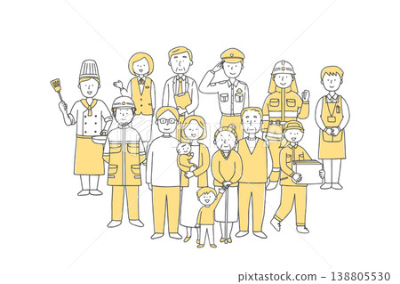 A monochrome illustration of local people gathered together. A monochrome illustration of local people gathered together. 138805530