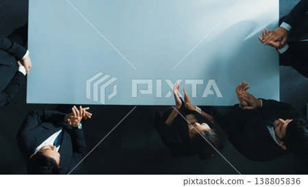 Team shaking hand and clapping hand to celebrate getting promotion. Directorate. 138805836