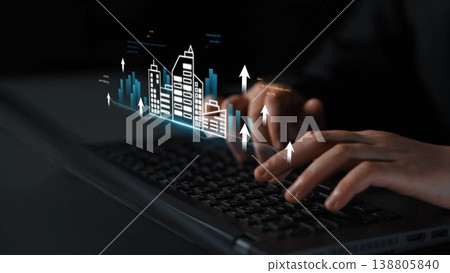Modern Business Analysis with Digital Graphs and Data Visualization on Laptop for Professional Growth and Corporate Strategy Planning Gluon 138805840