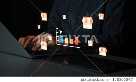 Business Growth Visualization with Charts and E-Commerce Icons for Digital Marketing Strategy and Online Retail Performance Improvement Gluon 138805847