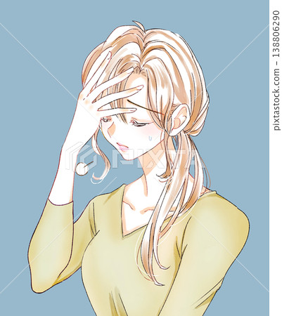 A woman touching her head and sighing 138806290
