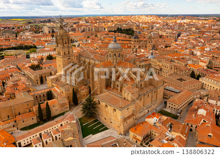 Drone view of historic area of Salamanca with cathedral and La Clerecia 138806322