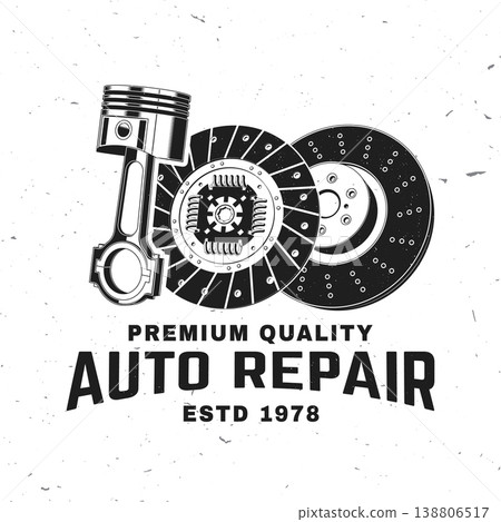 Piston and clutch disc auto repair poster vector illustration engine parts automotive service design for garage workshop print t shirt isolated background Piston and clutch disc auto repair poster vector illustration engine parts automotive service design for garage workshop print t shirt isolated background 138806517