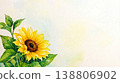 夏季向日葵橫幅素材（水彩風格，留白，左對齊背景插圖） 138806902