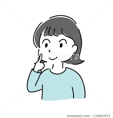 Simple illustration of a smiling young woman with her index finger to her lips (smile, OK, hint, suggestion, character image) Simple illustration of a smiling young woman with her index finger to her lips (smile, OK, hint, suggestion, character image) 138807073