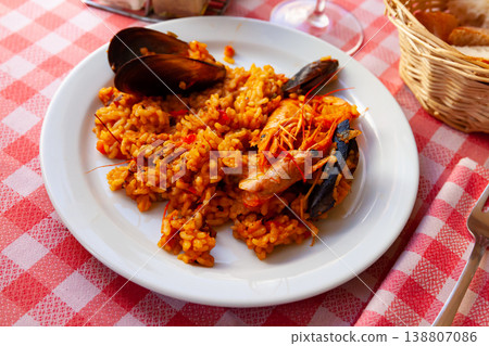 Seafood paella with shrimps and clams 138807086