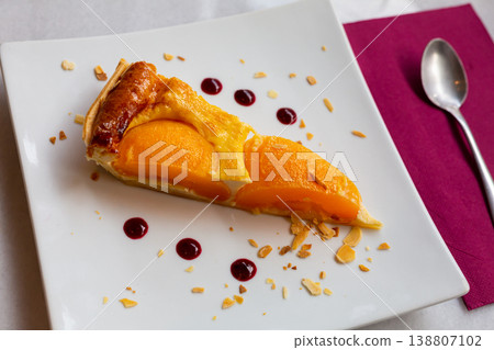 Traditional cake from bakery. Peach cake 138807102