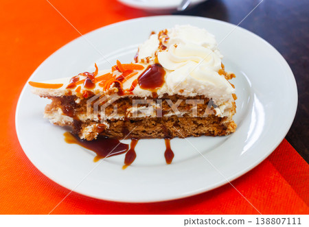 Piece of carrot cake served on plate Piece of carrot cake served on plate 138807111