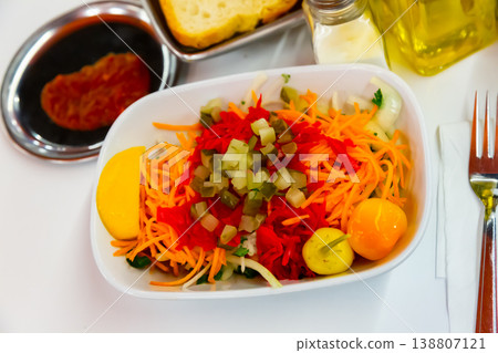 Seasonal vegetable salad with carrot and cucumber 138807121