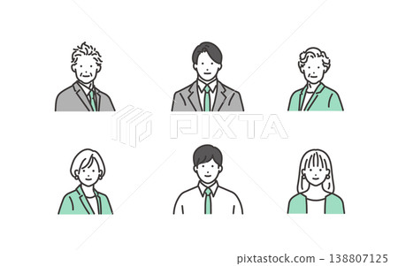一組圖標,描繪了不同年齡的商業人士,採用簡潔的線條藝術風格繪製。 一組圖標,描繪了不同年齡的商業人士,採用簡潔的線條藝術風格繪製。 138807125