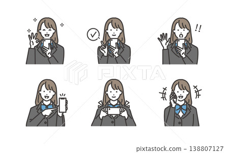 一組女學生各種表情的向量圖素材 一組女學生各種表情的向量圖素材 138807127