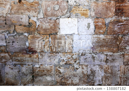 Vintage Textured Old Stone Wall with Weathered Surface Vintage Textured Old Stone Wall with Weathered Surface 138807182