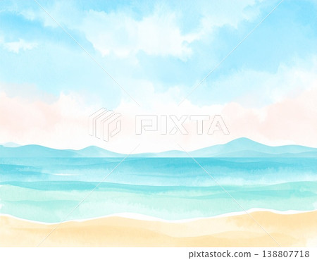 一幅水彩風格的畫作，描繪了海上風平浪靜、陽光燦爛的一天。 138807718