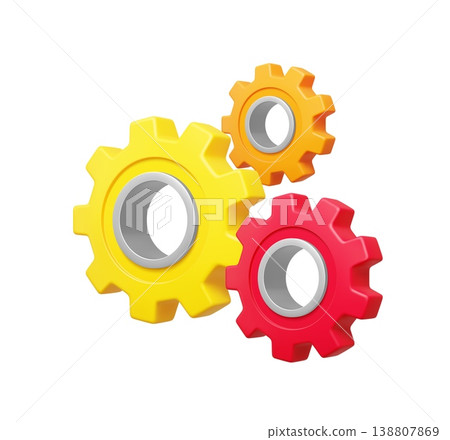 3d gear icon, maintenance and support service cogwheel. Realistic vector mechanical cog wheels representing settings, technology, system process, workflow, automation, industry and technical support 138807869