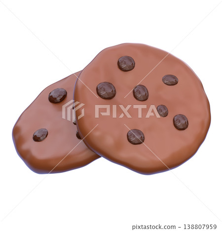 Cute 3D Chocolate Chip Cookies Icon, Sweet Baked Dessert Snack, Soft Rounded Illustration for Bakery UI App Icon Food Sticker Dessert Desi 138807959