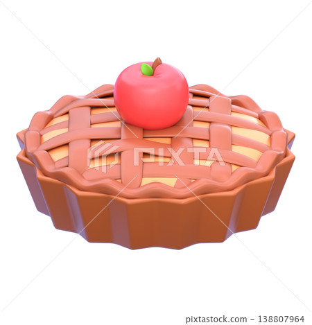 Cute 3D Apple Pie Icon, Classic Sweet Dessert with Lattice Crust, Soft Rounded Illustration for Bakery UI App Icon Food Sticker Design Cute 3D Apple Pie Icon, Classic Sweet Dessert with Lattice Crust, Soft Rounded Illustration for Bakery UI App Icon Food Sticker Design 138807964